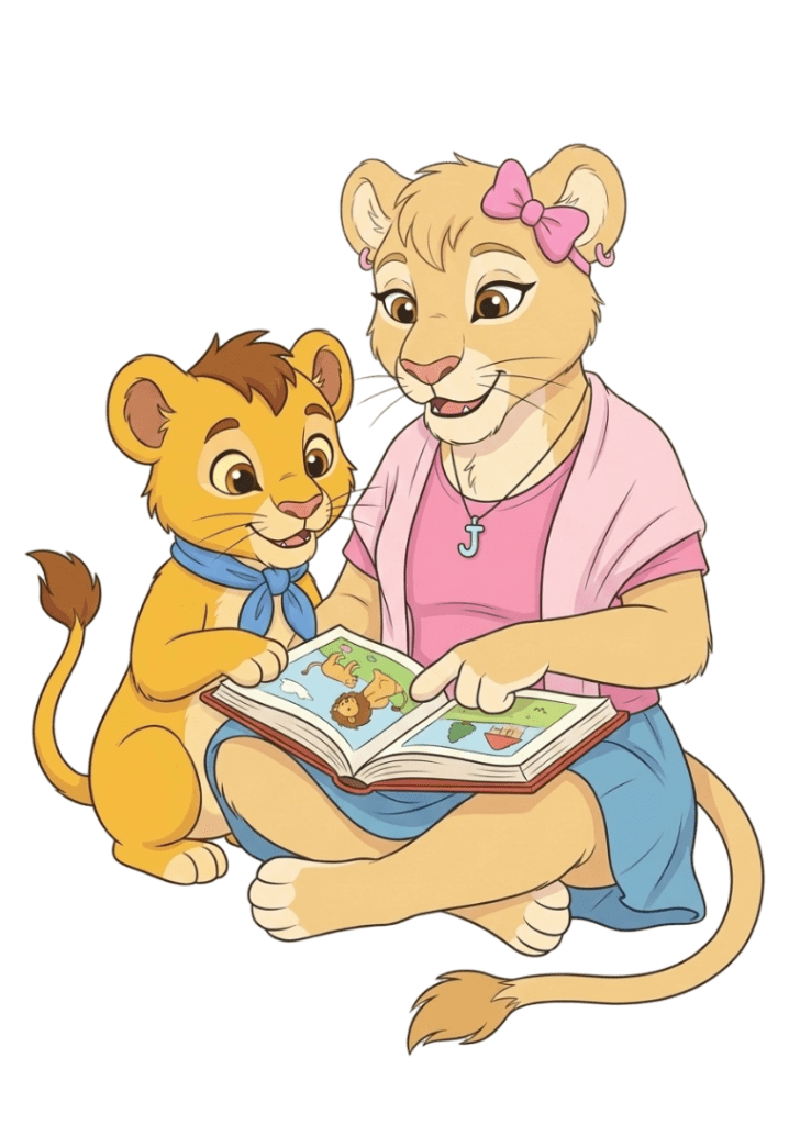 children reading story books together with parent illustration