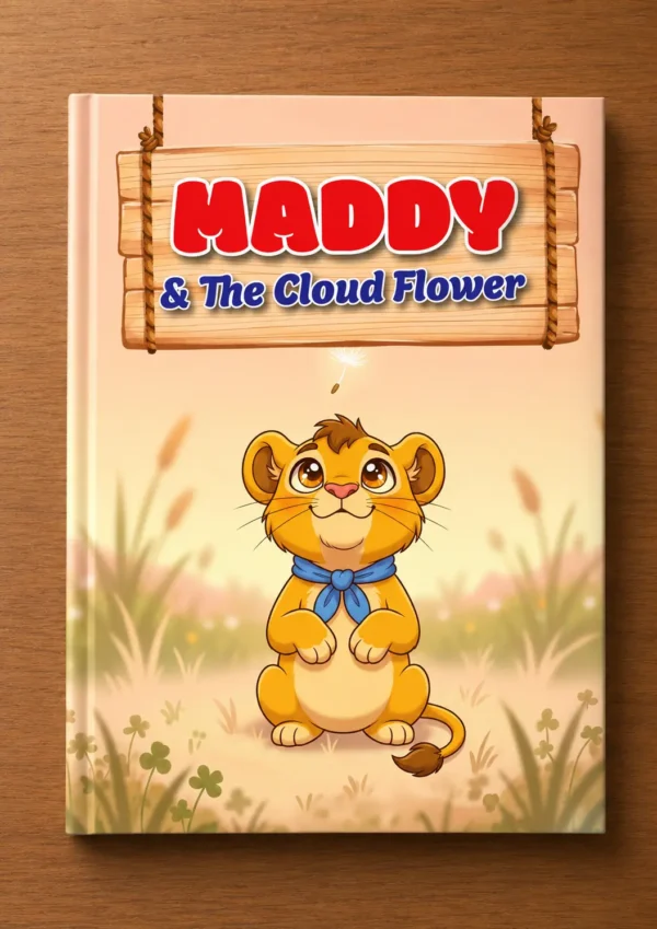children's picture book Maddy and the Cloud Flower featuring Maddy the lion cub